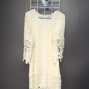 OFF WHITE Elegant Cream Lace Dress, SIZE L